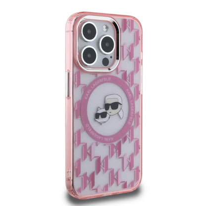 MagSafe Case for Apple iPhone 15 Pro, Karl Lagerfeld, IML Monogram Karl & Choupette's Heads, Pink