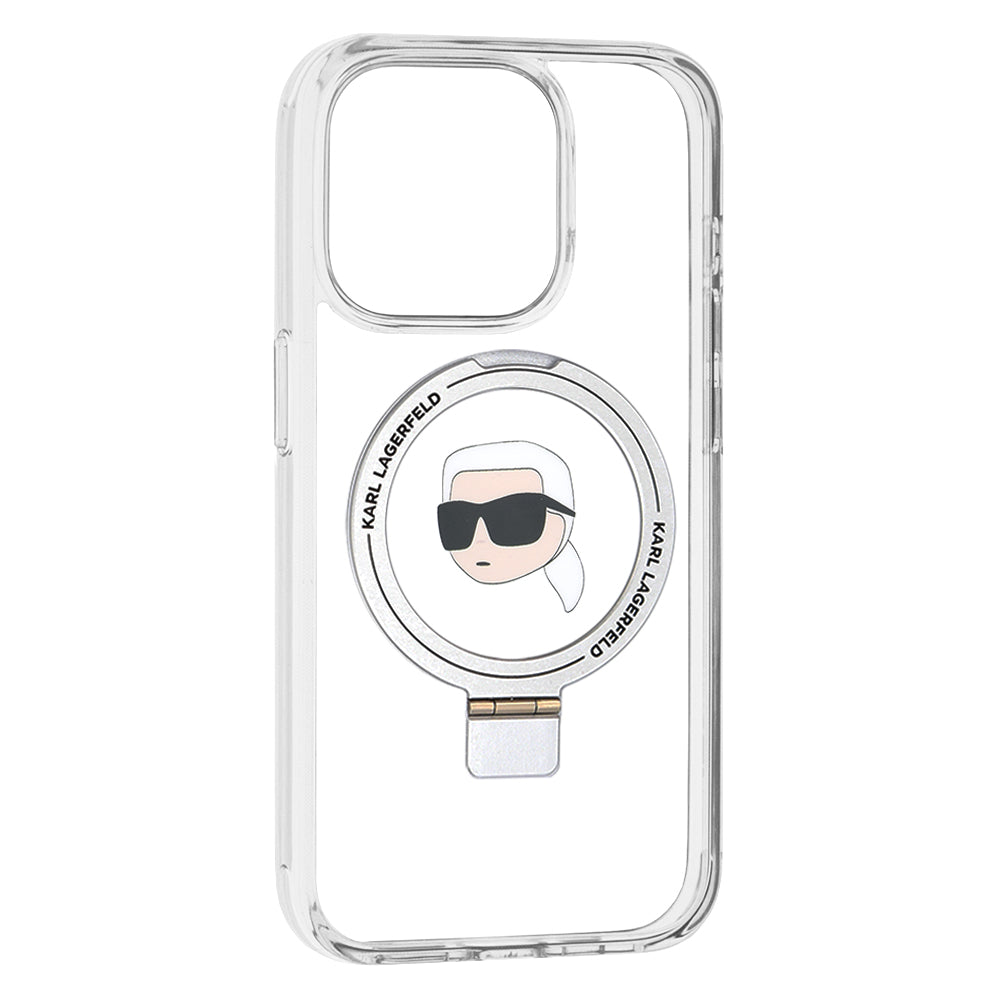 MagSafe Case for Apple iPhone 15 Pro, Karl Lagerfeld, Ring Stand Karl's Head, White