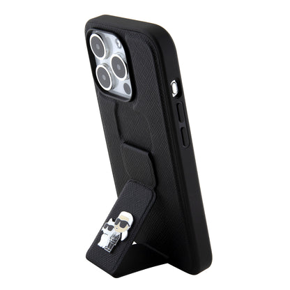 MagSafe Case for Apple iPhone 15 Pro, Karl Lagerfeld, Saffiano Gripstand Karl & Choupette, Black