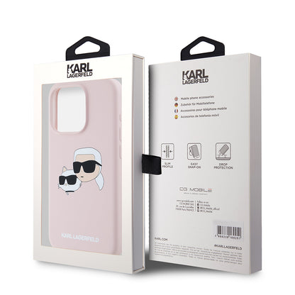 MagSafe Case for Apple iPhone 15 Pro, Karl Lagerfeld, Silicone Karl & Choupette's Heads, Pink