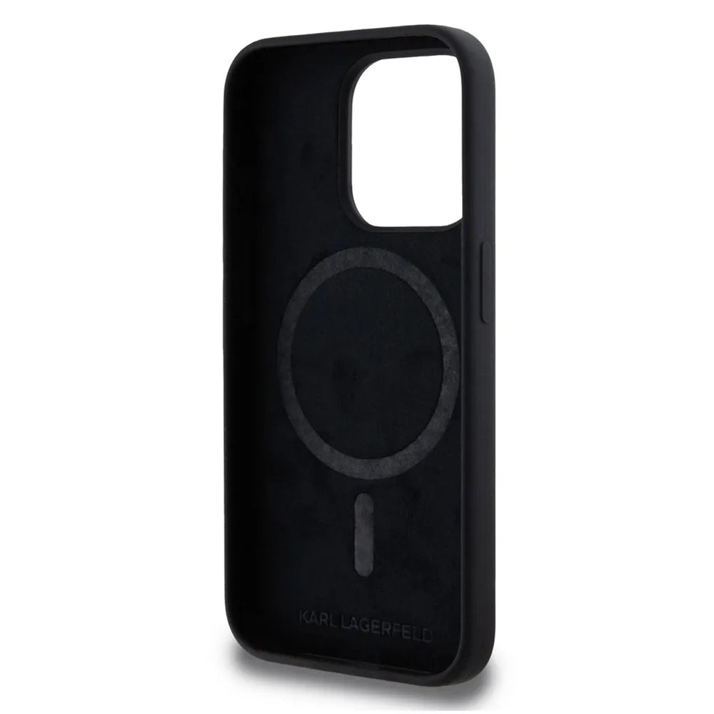 MagSafe Case for Apple iPhone 15 Pro, Karl Lagerfeld, Silicone Karl's Head, Black