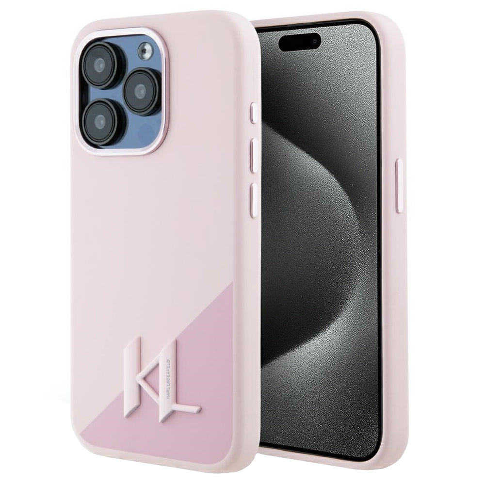 MagSafe Case for Apple iPhone 15 Pro, Karl Lagerfeld, Silicone Shadow Metal Initial, Pink