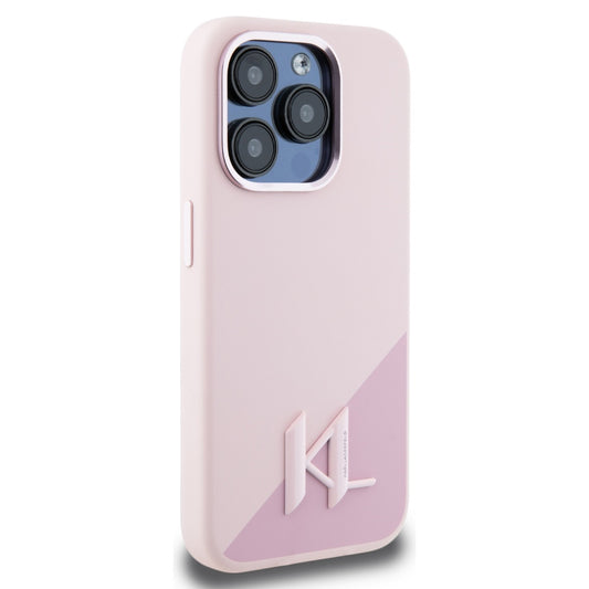 MagSafe Case for Apple iPhone 15 Pro, Karl Lagerfeld, Silicone Shadow Metal Initial, Pink