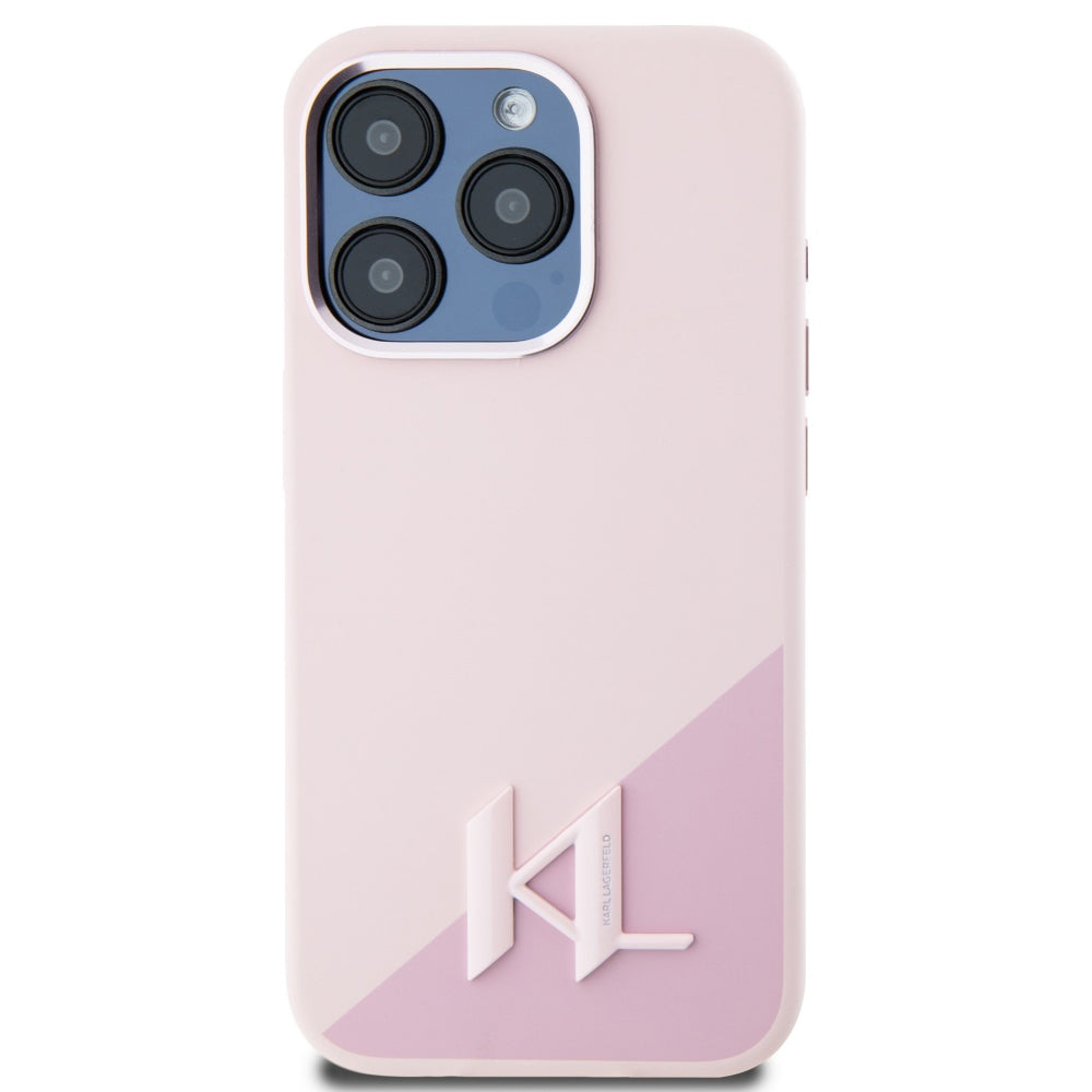 MagSafe Case for Apple iPhone 15 Pro, Karl Lagerfeld, Silicone Shadow Metal Initial, Pink