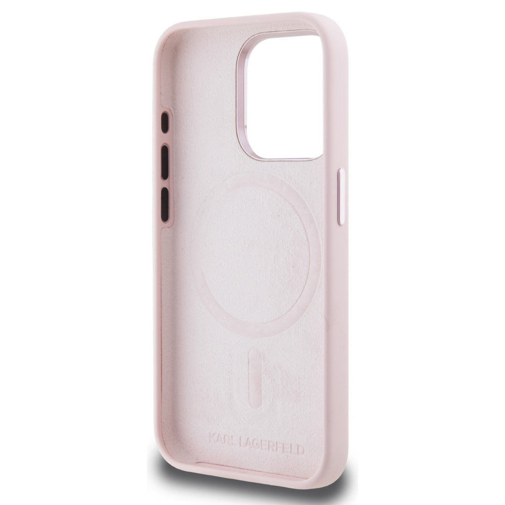 MagSafe Case for Apple iPhone 15 Pro, Karl Lagerfeld, Silicone Shadow Metal Initial, Pink