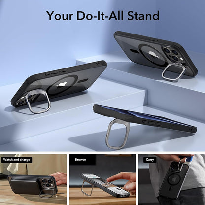 MagSafe Case for Apple iPhone 15 Pro Max, ESR, Classic Hybrid Kickstand, Black Transparent