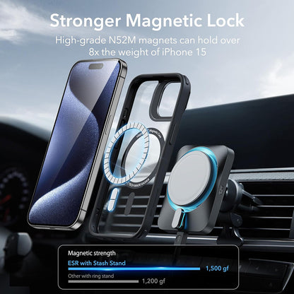 MagSafe Case for Apple iPhone 15 Pro Max, ESR, Classic Hybrid Kickstand, Black Transparent
