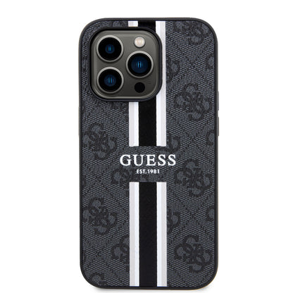 MagSafe Case for Apple iPhone 15 Pro Max, Guess, 4G Printed Stripes, Black