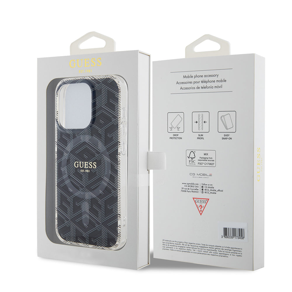 MagSafe Case for Apple iPhone 15 Pro Max, Guess, IML Gcube, Black