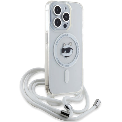 MagSafe Case for Apple iPhone 15 Pro Max, Karl Lagerfeld, IML Crossbody Choupette's Head with Strap, Transparent