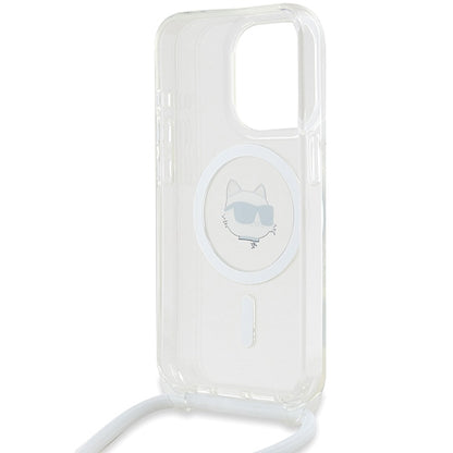 MagSafe Case for Apple iPhone 15 Pro Max, Karl Lagerfeld, IML Crossbody Choupette's Head with Strap, Transparent