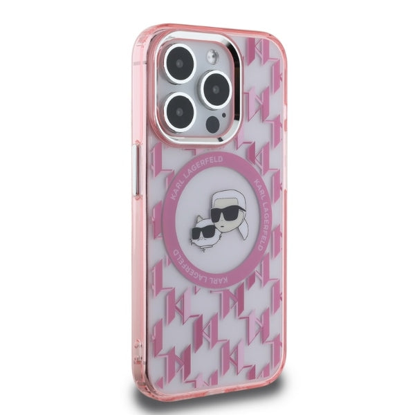 MagSafe Case for Apple iPhone 15 Pro Max, Karl Lagerfeld, IML Monogram Karl & Choupette's Heads, Pink