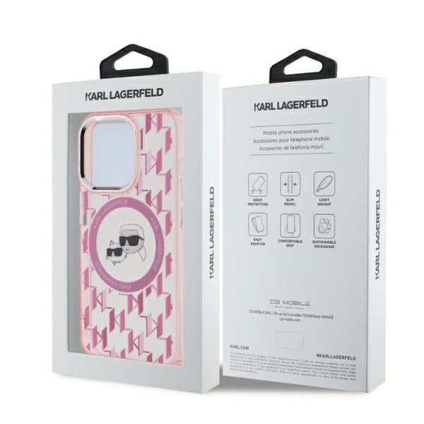 MagSafe Case for Apple iPhone 15 Pro Max, Karl Lagerfeld, IML Monogram Karl & Choupette's Heads, Pink