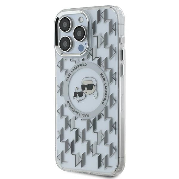 MagSafe Case for Apple iPhone 15 Pro Max, Karl Lagerfeld, IML Monogram Karl & Choupette's Heads, Transparent