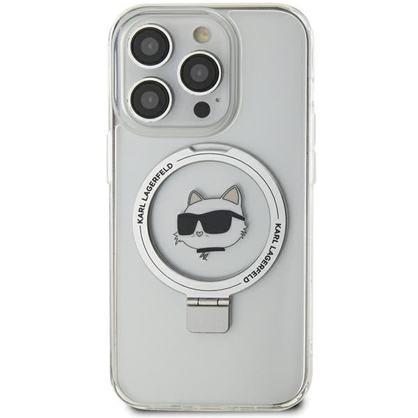 MagSafe Case for Apple iPhone 15 Pro Max, Karl Lagerfeld, Ring Stand Choupette's Head, White