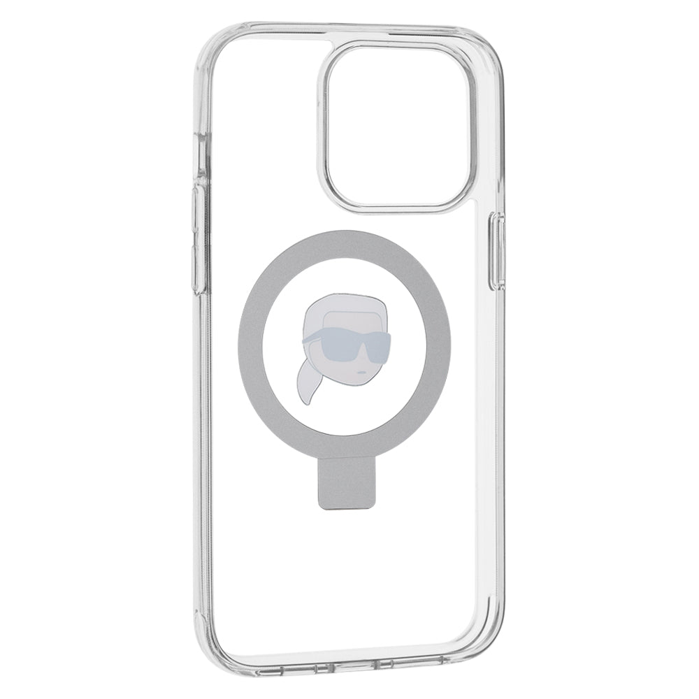 MagSafe Case for Apple iPhone 15 Pro Max, Karl Lagerfeld, Ring Stand Karl's Head, White