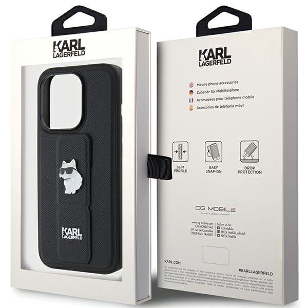 MagSafe Case for Apple iPhone 15 Pro Max, Karl Lagerfeld, Saffiano Gripstand Choupette, Black