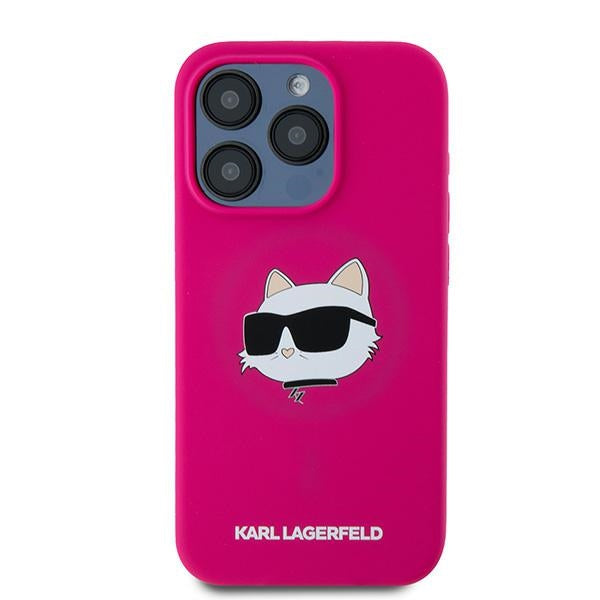 MagSafe Case for Apple iPhone 15 Pro Max, Karl Lagerfeld, Silicone Choupette's Head, Fuchsia