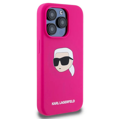 MagSafe Case for Apple iPhone 15 Pro Max, Karl Lagerfeld, Silicone Karl's Head, Fuchsia