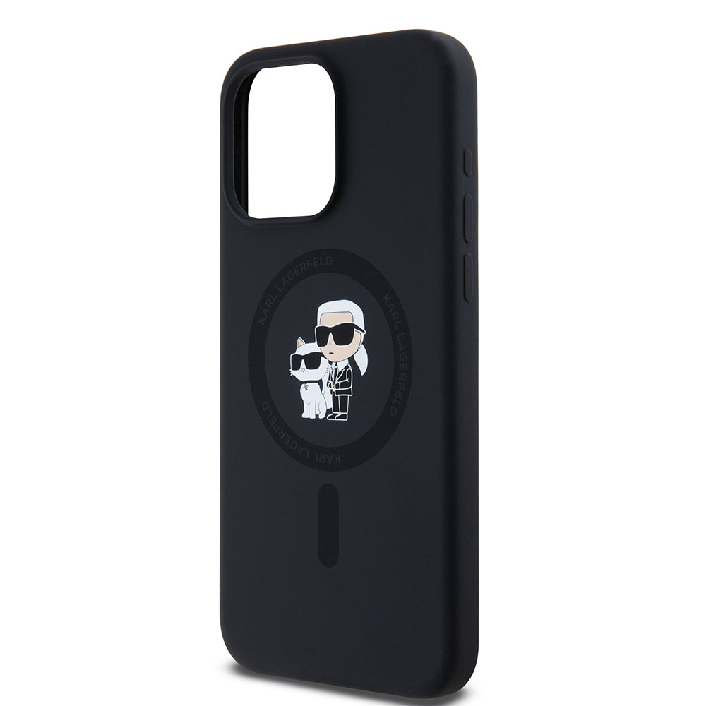 MagSafe Case for Apple iPhone 15 Pro Max, Karl Lagerfeld, Silicone Ring Karl & Choupette, Black