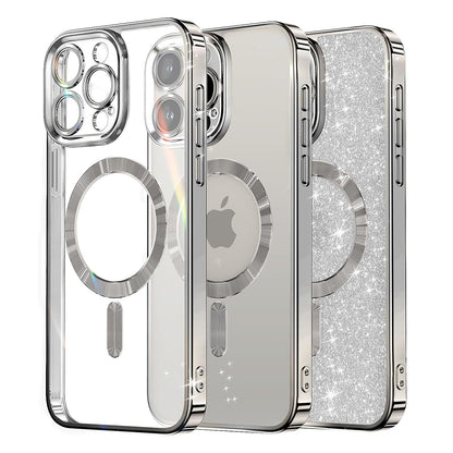 MagSafe Case for Apple iPhone 15 Pro Max, Techsuit, Luxury Glitter, Silver
