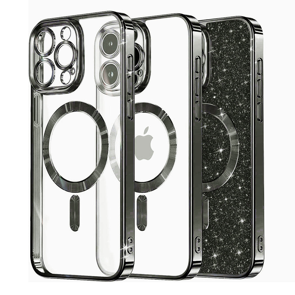 MagSafe Case for Apple iPhone 15 Pro Max, Techsuit, Luxury Glitter, Black