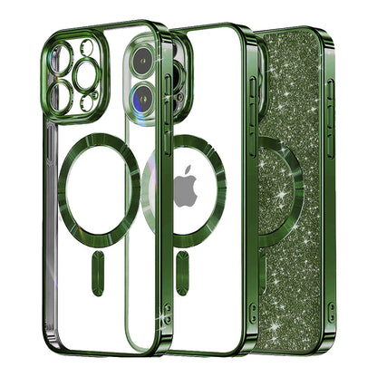 MagSafe Case for Apple iPhone 15 Pro, Techsuit, Luxury Glitter, Dark Green