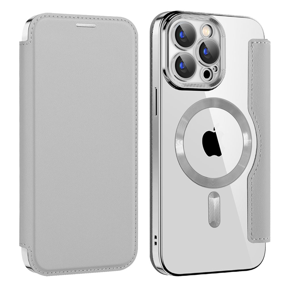 MagSafe Case for Apple iPhone 15 Pro, Techsuit, SmartMag Book, Gray