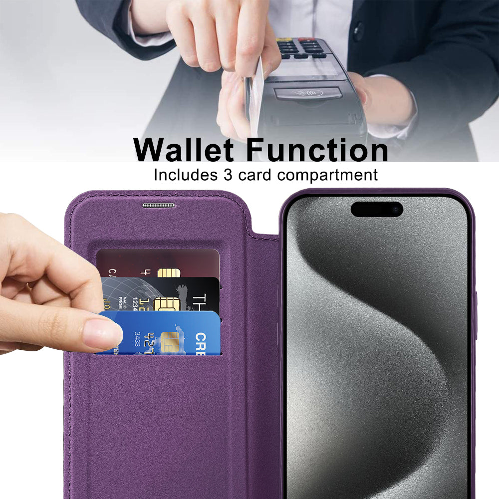 MagSafe Case for Apple iPhone 15 Pro, Techsuit, SmartMag Book, Purple