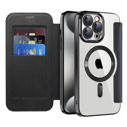 MagSafe Case for Apple iPhone 15 Pro, Techsuit, SmartMag Book, Black