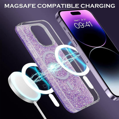 MagSafe Case for Apple iPhone 15 Pro, Techsuit, Sparkly Glitter, Blue