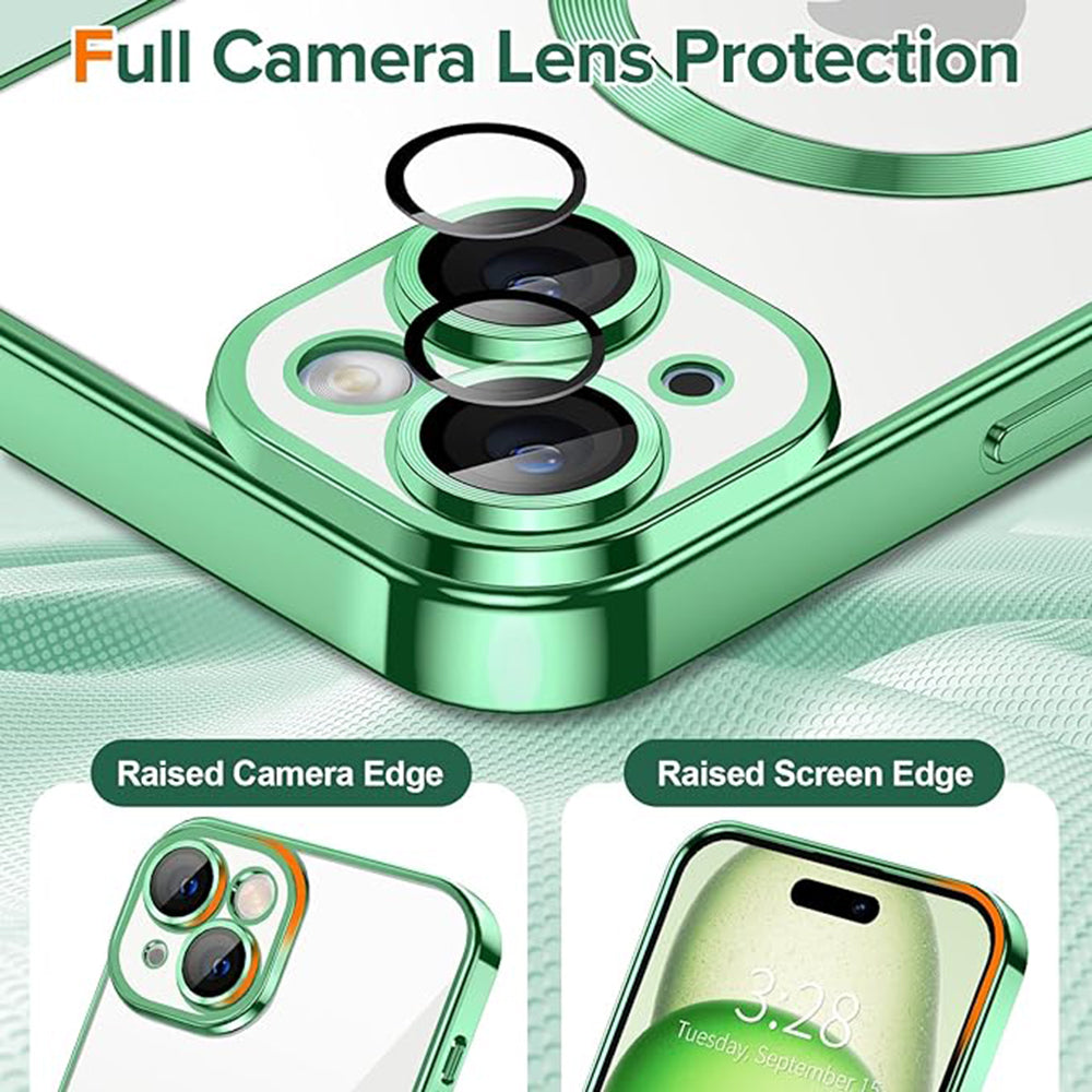 MagSafe Case for Apple iPhone 15, Techsuit, Luxury Crystal, Light Green