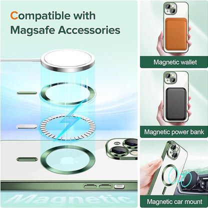 MagSafe Case for Apple iPhone 15, Techsuit, Luxury Crystal, Dark Green