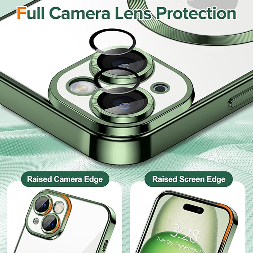 MagSafe Case for Apple iPhone 15, Techsuit, Luxury Crystal, Dark Green