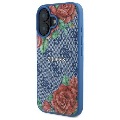 MagSafe Case for Apple iPhone 16, Guess, 4G Flowers Print, Blue