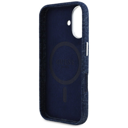 MagSafe Case for Apple iPhone 16, Guess, Denim Triangle Logo, Blue
