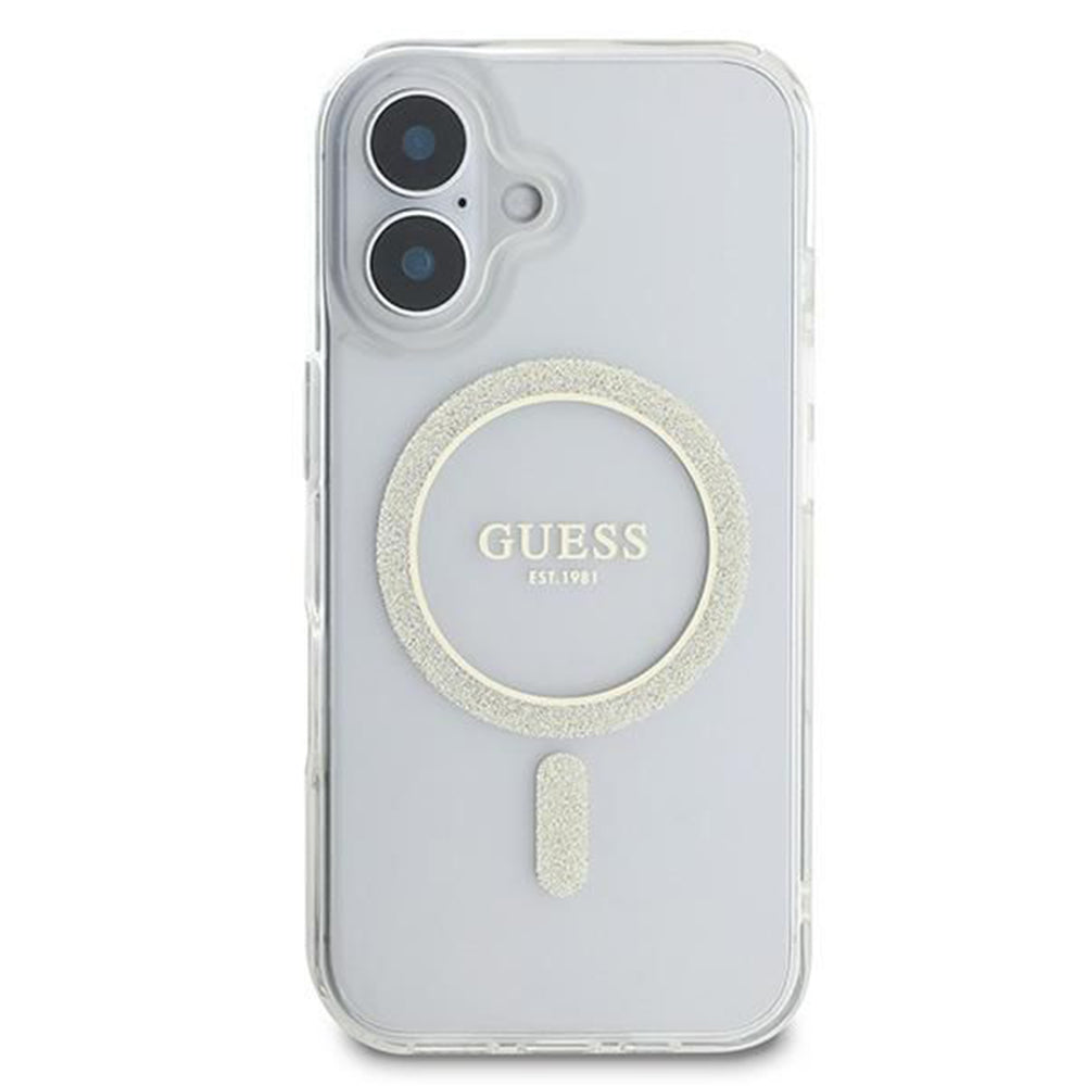 MagSafe Case for Apple iPhone 16, Guess, IML Glitter Circle, Transparent