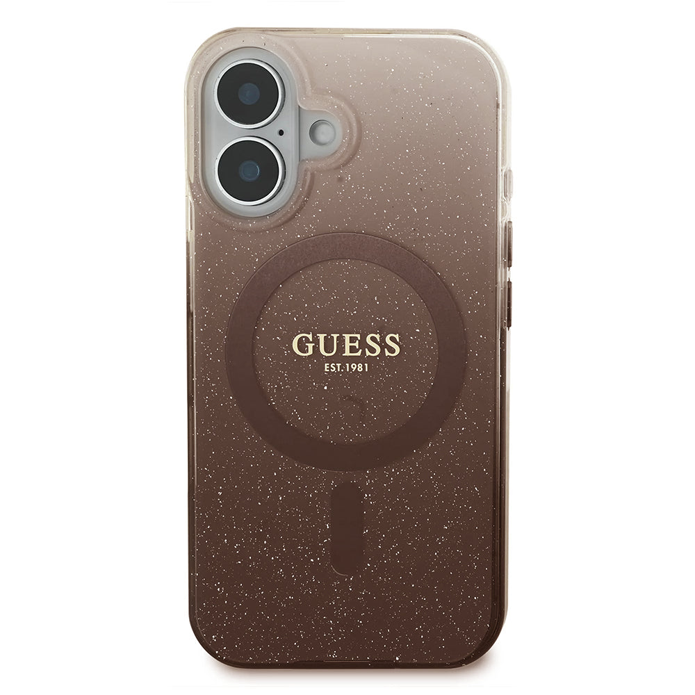 MagSafe Case for Apple iPhone 16, Guess, IML Glitter Gradient, Brown