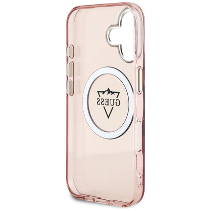 MagSafe Case for Apple iPhone 16, Guess, IML Metal Mountain Logo, Pink