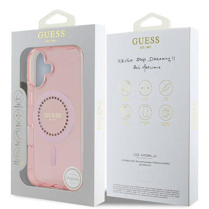 MagSafe Case for Apple iPhone 16, Guess, IML Rhinestones Ring, Pink GUHMP16SPFTDTEP