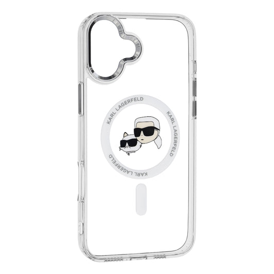 MagSafe Case for Apple iPhone 16, Karl Lagerfeld, IML Metal Karl & Choupette's Heads, White