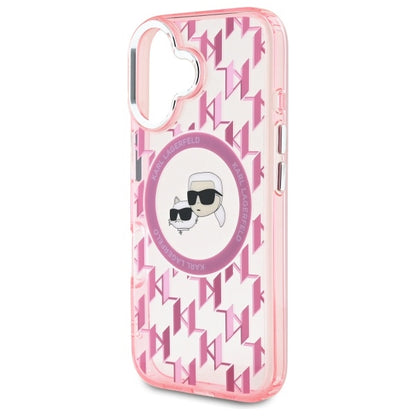 MagSafe Case for Apple iPhone 16, Karl Lagerfeld, IML Monogram Karl & Choupette's Heads, Pink