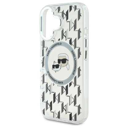MagSafe Case for Apple iPhone 16, Karl Lagerfeld, IML Monogram Karl & Choupette's Heads, Transparent