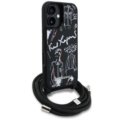 MagSafe Case for Apple iPhone 16, Karl Lagerfeld, Saffiano Crossbody, Black