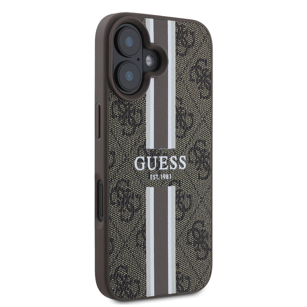 MagSafe Case for Apple iPhone 16 Plus, Guess, 4G Printed Stripes, Brown
