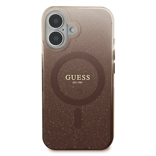 MagSafe Case for Apple iPhone 16 Plus, Guess, IML Glitter Gradient, Brown