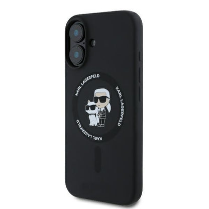 MagSafe Case for Apple iPhone 16 Plus, Karl Lagerfeld, Silicone Ring Karl & Choupette, Black