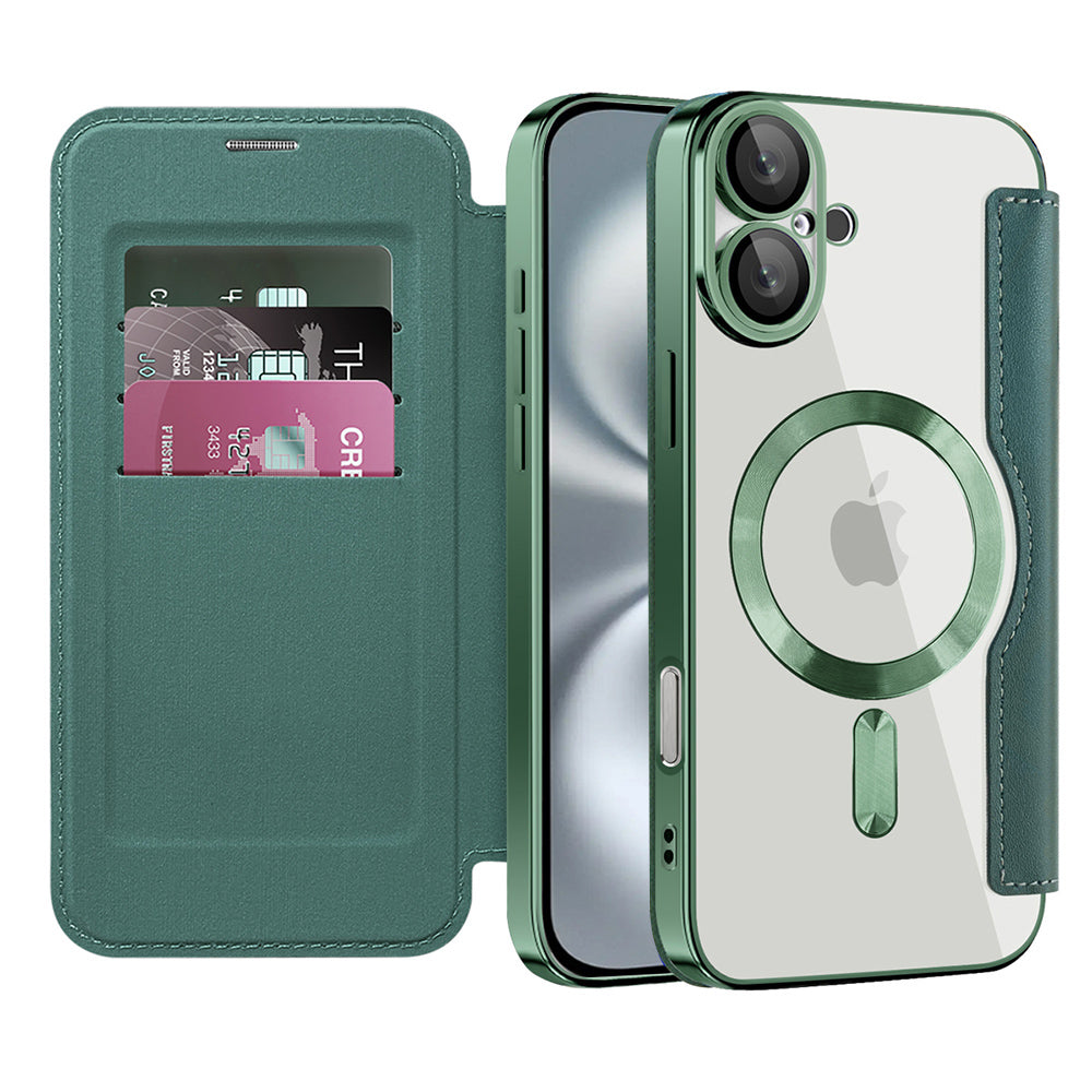 MagSafe Case for Apple iPhone 16 Plus, Techsuit, SmartMag Book, Green
