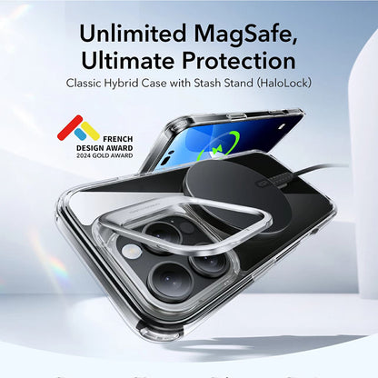 MagSafe Case for Apple iPhone 16 Pro, ESR, Classic Hybrid Kickstand, Transparent Black