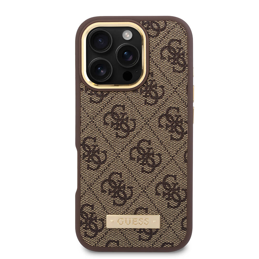 MagSafe Case for Apple iPhone 16 Pro, Guess, 4G Logo Plate, Brown